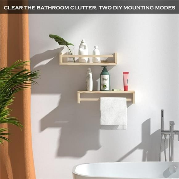 Set of 2 Natural Wood Floating Book Shelves for Kids Room (16.5Lx4W) - Picture 4 of 7